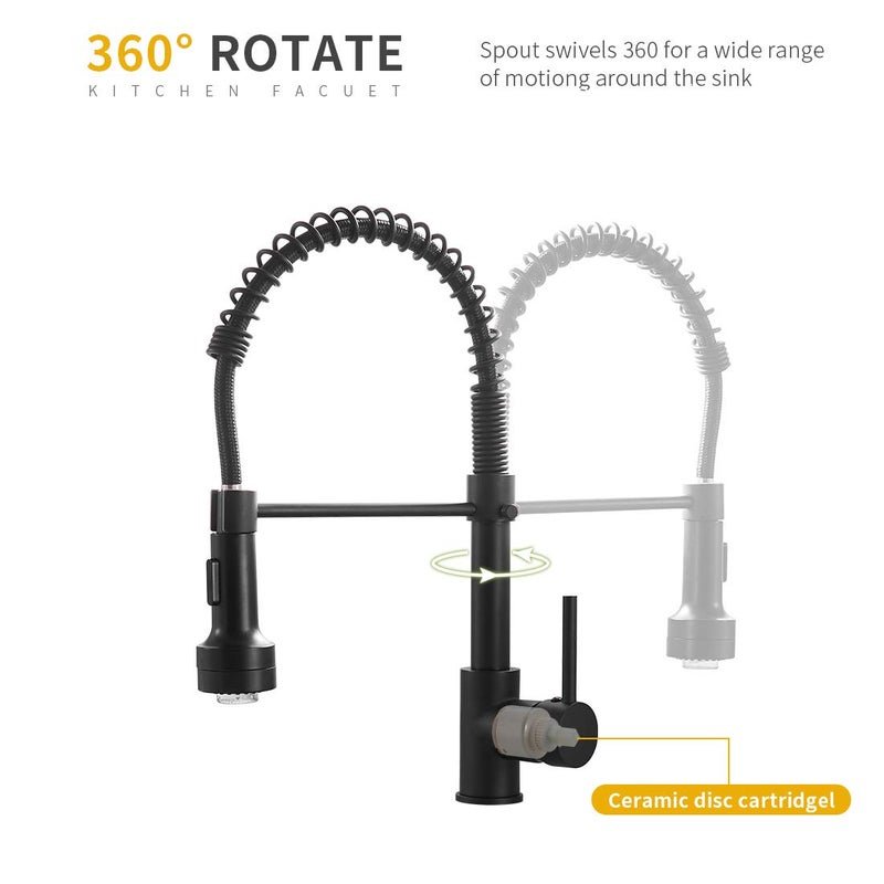 AIMADI Kitchen Faucet with Sprayer, Modern Single Handle Pull Down Sprayer Spring Matte Black Kitchen Sink Faucet with LED Light - Image 5